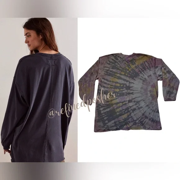 Free People We the Free Ellen Long-Sleeve Tee size Medium NEW Black Reverse Dye - Picture 2 of 7